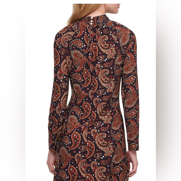 Tommy Hilfinger Paisley Print Mock Neck Swing Dress Long Sleeve Sz 14 - Picture 2 of 11